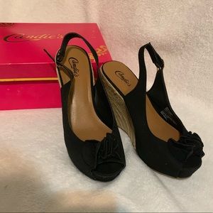 Candies Black and Tan peep toe wedge